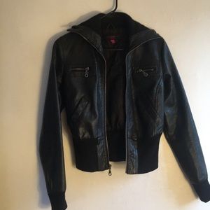 Faux leather crop moto bomber jacket